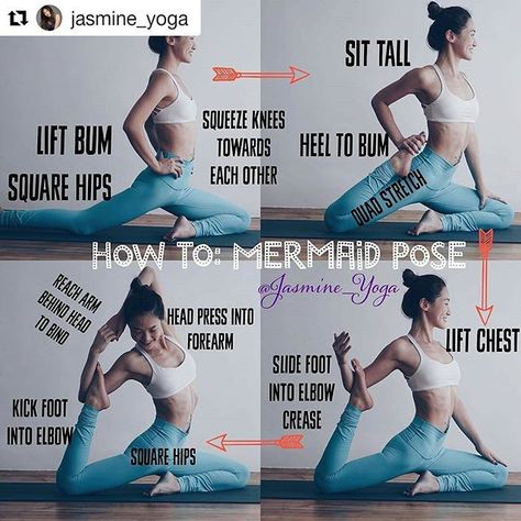 Eka Pada Rajakapotasana Variation ↔ One-Legged King Pigeon Pose Variation or Mermaid Pose on @yogaalignment . . . #howtoyoga with @jasmine_yoga ・・・ #JasmineYogaTutorial : #MermaidPose #yogaalignment #improveyourpractice One of my go-to backbends. Many of us can get into the mermaid pose but there is a tendency to 'sit' onto one hip when entering mermaid which makes the backbend lopsided and you also risk crashing into the lower back 1) We practice squaring the hips in pigeon pose. S... Mermaid Pose Yoga, Mermaid Poses, Yoga Mermaid, Compass Pose, Hata Yoga, Mermaid Pose, Yoga Ashtanga, Yoga Nature, Yoga Nutrition