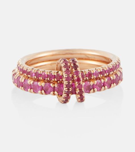 Delphinus Rouge Petite Deux 18 Kt Gold Ring With Sapphires And Rubies in Pink - Spinelli Kilcollin | Mytheresa Ruby Jewelry Ring, Pink Gold Rings, Designer Shopping, Pink Sapphire Ring, Expensive Jewelry, Gold Work, Ruby Jewelry, Rose Gold Jewelry, Dream Jewelry