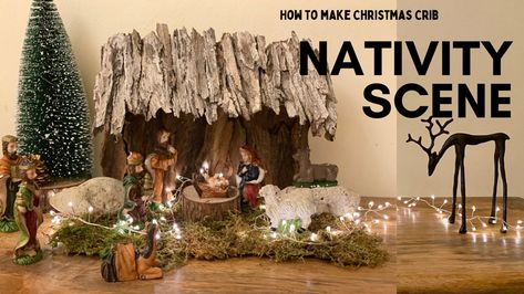 A detailed video tutorial on how to make this nativity creche Christmas Crib Ideas At Home, Christmas Crib Ideas At Home Simple, Christmas Crib Ideas Nativity Scenes, Crib Making Ideas For Christmas, Diy Christmas Crib, Christmas Crib Ideas At Home Diy, Diy Nativity Scene, Crib Diy, Christmas Crib Ideas