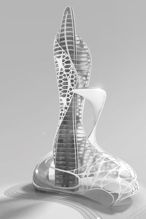 skyscraper concept 3D | Mihai Dragos Potra | Archinect Skyscraper Concept, Modern Architecture Building, Conceptual Architecture, Architecture Concept Diagram, Parametric Architecture, Skyscraper Architecture, 3d Street Art, Tower Design, Architecture Building Design