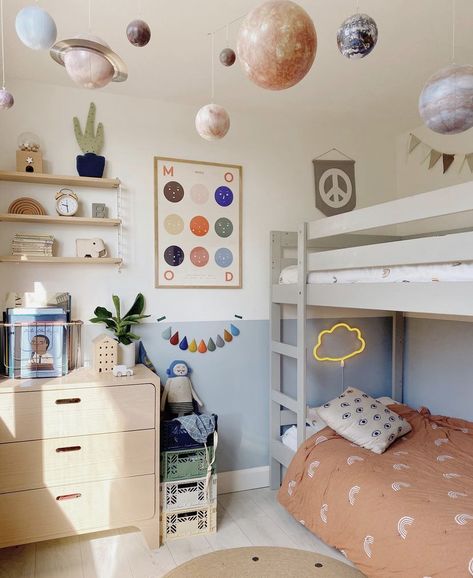 Small Shared Bedroom, Solar System Mobile, Shared Boys Rooms, Instagram Boys, Toddler Boy Room Decor, Kids Rooms Inspo, Big Boy Bedrooms, Toddler Boys Room, Shared Bedroom