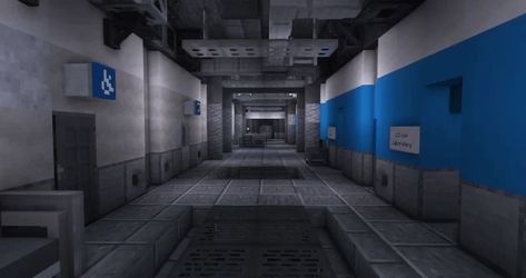 Scp Facility Concept Art, Minecraft Scp Facility, Minecraft Bunker Design, Minecraft Research Facility, Minecraft Corridor, Minecraft Science Lab, Minecraft Fossils, Minecraft Lab, Scp Facility