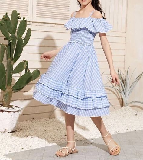 Junior Girl Dresses, Pretty Quinceanera Dresses, Kids Dress Wear, Dresses Kids Girl, Gingham Dress, Kids Outfits Girls, Dress Sewing Patterns, Girls Fashion Clothes