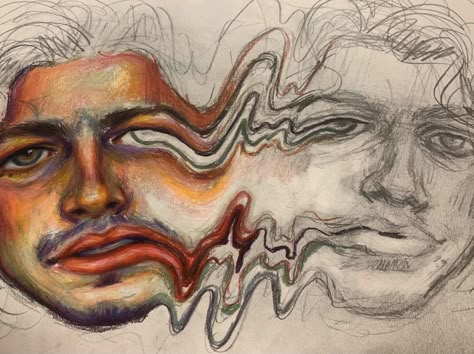 Faces Morphed Together Art, Distorted Portraits Drawing, Distorted Face Painting, Malena Bozzini, Face Distortion Art, Distortion Portraits, Facial Distortion, Altered Portraits, Distortion Art