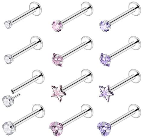 PRICES MAY VARY. Package include: 12pcs nose studs nose piercing jewelry with different top with a velvet pouch. Size: nose studs 20g (0.8mm) * pole length: 6mm; top jewelry dia: 1.5/2/2.5/3mm. Gift for Birthday, Christmas Day, Anniversary, Valentine's Day, Wedding, Vocation , Fancy Ball, Halloween Party and more. Material: This nose rings studs are made of high quality Surgical stainless steel; Highly Polished, Hypoallergenic, Smooth Surface, Comfortable for long time wear. Free of Lead and Nic Medusa Piercing Jewelry, Piercings Jewelry, Piercing Rings, Forward Helix Earrings, Nose Rings Studs, Nostril Piercing, Nose Piercing Stud, Tragus Piercing Jewelry, Jewelry Kit