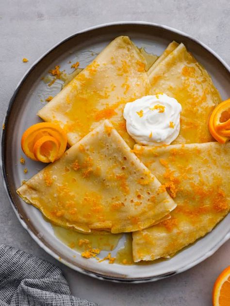 Crepes Suzette Crepe Suzette Recipe, Quick Muffins, Food Essentials, Crepe Suzette, Sweet Crepes, French Crepes, Juicy Orange, Homemade Waffles, Crepe Recipes