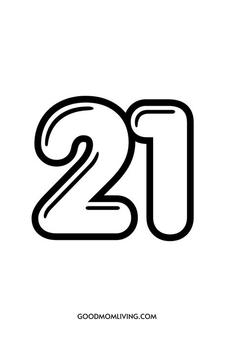 Bubble Number 21 21 Font Number, 21 Number Design Fonts, 21 Aesthetic Number, Number 21 Design, Free Number Printables, Stencil Free Printable, Numbers Free Printable, 21 Aesthetic, Numbers Drawing