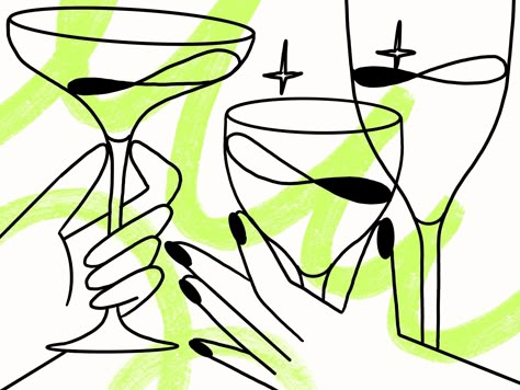 Greeting Illustration, Drinking Illustration, Drinks Illustration, Celebration Illustration, Bar Illustration, Cocktail Graphic, Drink Illustration, Cheers Illustration, Cocktail Glasses Illustration