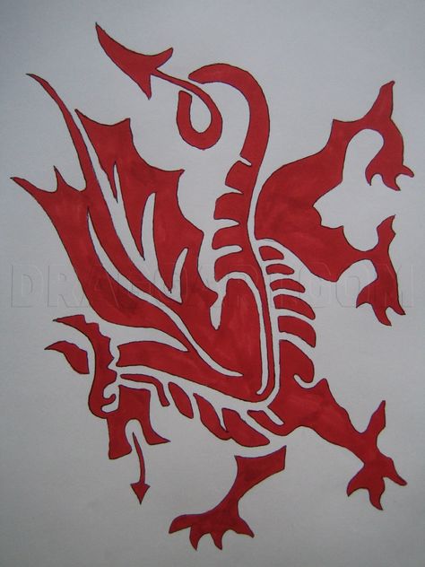 How To Draw The Welsh Dragon, Step by Step, Drawing Guide, by Groucho101 | dragoart.com Welsh Art, Welsh Dragon Tattoo, Welsh Dragon Tattoo Designs, Welsh Dragon Tattoo For Men, Welsh Dragon Drawing, Welsh Dragon Outline, Welsh Dragon Art, Welsh Green Dragon, Baby Dragons Drawing