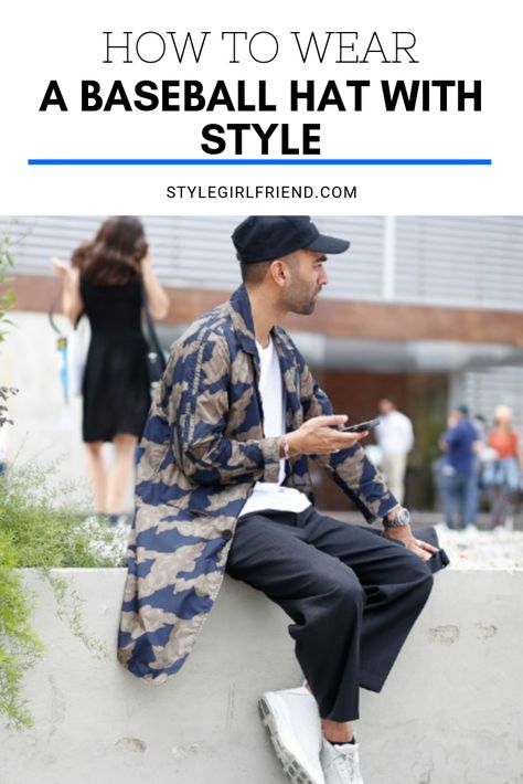 Check out 5 different ways to make a baseball cap look stylish! Outfits With Hats Ball Caps, Baseball Hat Outfit Men, Outfits With Baseball Hats, Outfit With Baseball Hat, How To Wear A Baseball Hat, Hats For Men Trendy, Mens Baseball Cap Outfit, Girlfriend Poses, Party Outfit Men