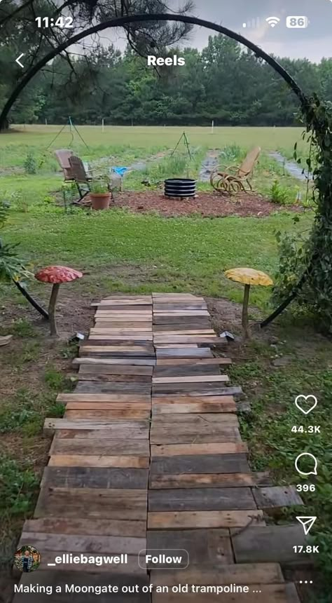 Fairy Witch Cottagecore Vibes | You can make a moon gate out of a trampoline base | Facebook Fairy Witch Cottagecore, Garden Trampoline, Witch Cottagecore, Garden Archway, Fairy Witch, Moon Gate, Cottagecore Vibes, Torii Gate, Dream Yard