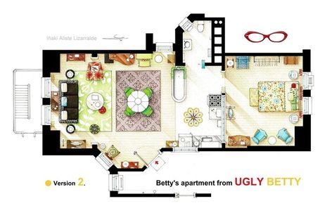 Tv Show Floor Plans, Sims Floor Plans Layout, Tv Houses, Sims Inspiration, Minecraft Things, Architecture Drawing Plan, Ugly Betty, Sims Ideas, Sims 4 House Design