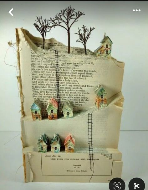 Book End Table Diy, Art Made Out Of Books, Beginner Miniatures, Old Book Pages Art, Book Sculpture Diy, Old Book Pages Crafts, Altered Books Ideas, Altered Book Sculpture, 3d Book Art