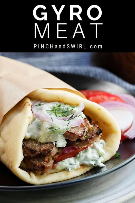 Authentic Gyro Meat Recipe, Gyro Recipe Beef, Homemade Gyro Meat, Lamb Gyro Recipe, Homemade Gyro, Greek Tzatziki Sauce, Gyro Meat Recipe, Greek Tzatziki, Lamb Gyros