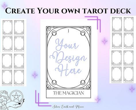 Tarot Template, Tarot Printable, Diy Tarot Cards, Deck Template, Diy Deck, Tarot Card Decks, Purple Design, Card Deck, Printable Diy