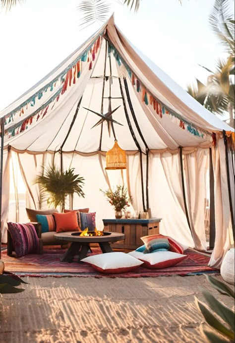 Tent Living Room, Outdoor Art Space, Fantasy Tent, Tp Tent, Larp Tent, Bohemian Exterior, Arabic Tent, Tent Aesthetic, Scaffold Shelving