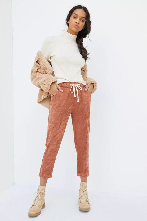 Rima Tapered Corduroy Pants | Anthropologie Joggers And Boots, Corduroy Joggers, Camo Joggers, Comfortable Outfit, Cropped Joggers, Belted Pants, Sleep Pants, Utility Pants, Joggers Womens