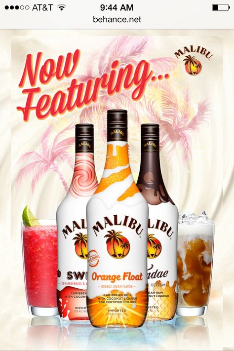 Orange Creamsicle drink! new malibu rum flavors Malibu Rum Flavors, Orange Creamsicle Drink, Cocktails With Malibu Rum, Orange Float, Creamsicle Drink, Cocktail Posters, Bbq Drinks, Coconut Liqueur, Malibu Drinks