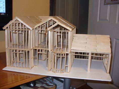 Scale Model House: 8 Steps (with Pictures) Scale Model House, Popsicle House, Popsicle Stick Crafts House, Popsicle Stick Houses, Model Houses, Model House, Popsicle Stick Crafts, Wood Sticks, Miniature Houses