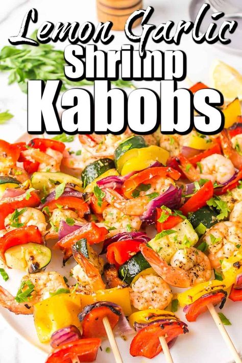 Garlic Shrimp Skewers, Grilled Shrimp Kabobs, Shrimp Kabob Recipes, Veggie Kabobs, Shrimp Kabobs, Flavorful Shrimp, Lemon Shrimp, Lemon Garlic Shrimp, Grilled Shrimp Recipes