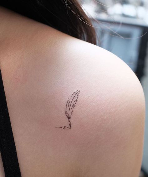 The Best Tiny Tattoos Of All Time - TheTatt Poetry Tattoo Ideas For Women, English Teacher Tattoo Ideas, Pen And Quill Tattoo, Literary Tattoos Minimalist, Writer Tattoo Ideas Writing, Quill Tattoos For Women, Fineline Feminine Tattoo, Book Tattoo Behind Ear, Intellectual Tattoos Ideas