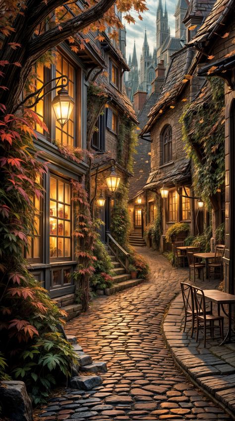 Landscape painting created by computer language Magical Village Art, Dark Wallpapers Aesthetic Vintage, Autumn Cozy Aesthetic, Cozy Landscape, Breaking Up With Him, Wallpaper Decor Ideas, Wallpaper Design Ideas, Magical Village, Magical Landscapes