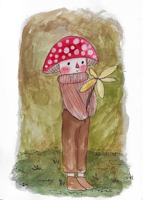 Cottagecore Drawing Ideas, Cottagecore Drawing, Cottagecore Painting, Mushroom Theme, Cottage Wall Art, Cottage Core Art, Art Cottagecore, Cottagecore Art, Art Watercolor Painting