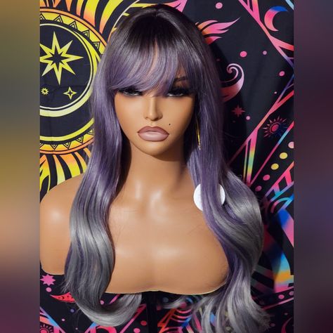 Stylish Long Wig With Bangs Purple Gray Ombre Nwot Long Wig With Bangs, Gray Ombre, Wig Color, Grey Ombre, Wig With Bangs, Long Wigs, Purple Gray, Wigs With Bangs, Purple Grey