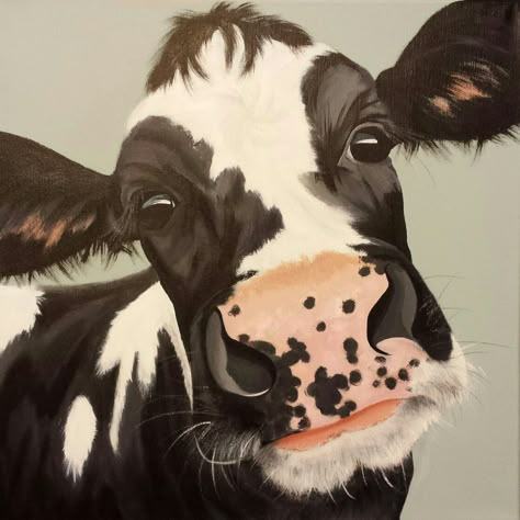 Black And White Cow Art, Black And White Cow Painting, Cow Painting Ideas, Cow Face Drawing, Cow Paintings On Canvas, Farm Animal Paintings, Cow Art Print, Digital Art Journal, Cow Drawing