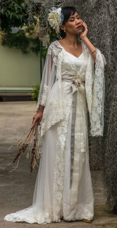 From The Fashion Through the Ages Editorial, The PICCALINA Lace Kimono by Amy Jo Tatum Kimono Style Wedding Dress, Wedding Dress Kimono, Fashion Through The Ages, Kimono Wedding Dress, Older Bride Wedding Dress, Kimono Bride, Pacifica California, Hot Wedding, Wedding Cardigan