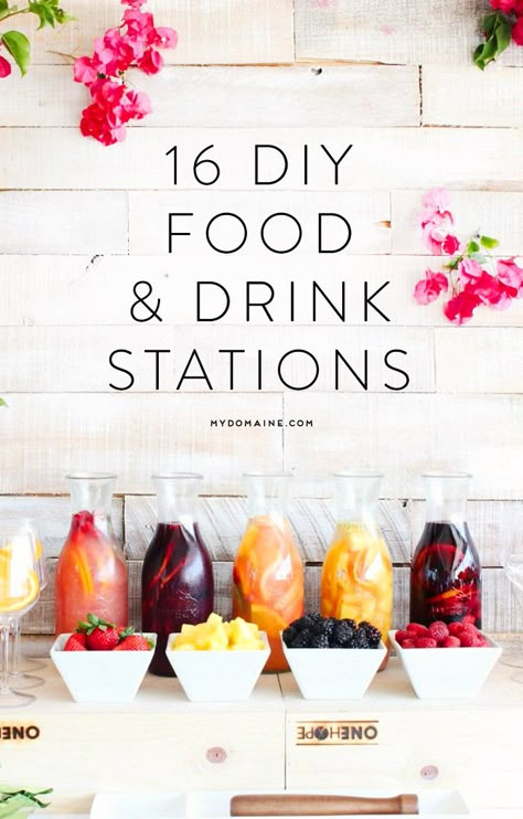 DIY food & drink stations you need at your next party Diy Party Food, Drink Stations, Food Bars, Batman Party, Food Stations, Drink Station, Party Bars, Housewarming Party, Party Entertainment