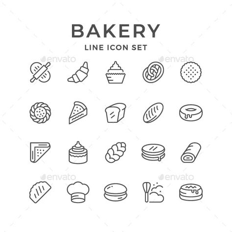 Set Line Icons of Bakery #Affiliate #Line, #Aff, #Set, #Bakery, #Icons Bread Illustration Design, Bread Shop Design, Bread Icon, Bagel Bakery, Croissant Donut, Bakery Icon, Desain Merek, Cookie Icon, Bakery Website