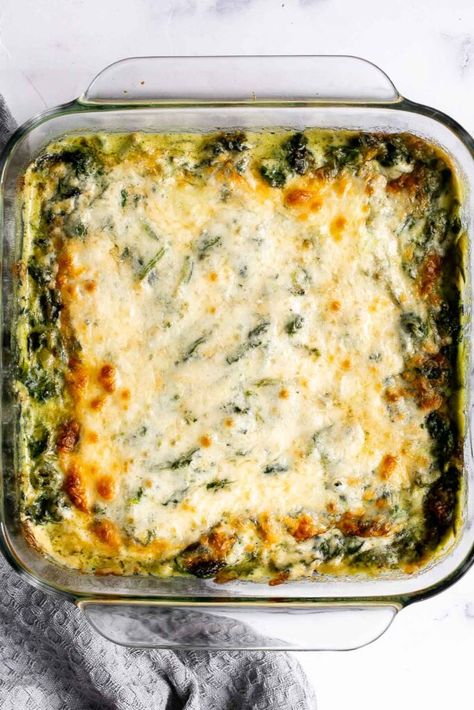 Asparagus Gratin, Fresh Spinach Casserole Recipes, Spinach Souffle Recipe Simple, Creamed Spinach Au Gratin, Baked Spinach, Make Ahead Creamed Spinach, Cheesy Creamed Spinach, Spinach Au Gratin Recipes, Italian Spinach