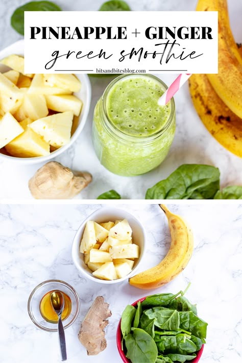 I love starting my day with a healthy green smoothie recipe and this pineapple ginger smoothie is one of my favorite immune-boosting smoothie recipes. Pineapple Ginger Smoothie, Ginger Green Smoothie, Ginger Smoothie Recipes, Pineapple Ginger, Veggie Smoothies, Green Smoothie Recipe, Ginger Smoothie, Healthy Green Smoothies, Spinach Smoothie