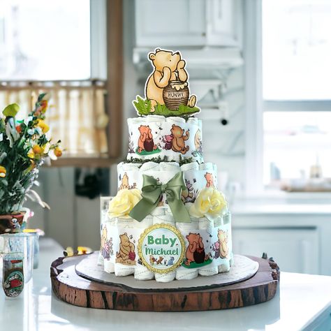 Pooh Bear Diaper Cake, Winnie The Pooh Diaper Cake Ideas, Winnie The Pooh Centerpieces Baby, Winnie The Pooh Baby Shower Centerpieces, Winnie The Pooh Baby Shower Cake, Winnie The Pooh Room, Diaper Cakes For Baby Boy, Winnie The Pooh Centerpieces, Winnie The Pooh Diaper Cake