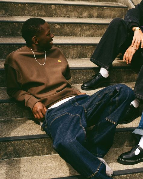 Carhartt WIP Drops FW23 "Solid Structures" Editorial | Hypebeast Carhartt Photoshoot, Carhartt Aesthetic, Denim Editorial, Denim Jeans Outfit, Raw Denim Jeans, Mens Editorial, Knee Pants, Carhartt Work In Progress, Street Fashion Men Streetwear