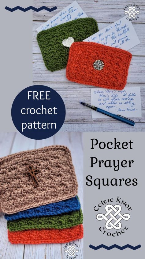 Pocket Prayer Square, Easter Bookmarks, Prayer Square, Celtic Knot Crochet, Prayer Shawl Crochet Pattern, Crochet Bookmarks Free Patterns, Prayer Crafts, Messages Of Hope, Crochet Prayer Shawls