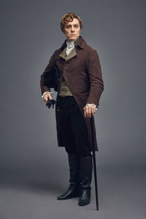 Jack Farthing in character as 'George Warleggan' in "Poldark". 19 Century Fashion Men, Gothic Poses, Poldark Series, 19th Century Men, 1850s Fashion, Lady Susan, Coast Fashion, Speak Easy, Victorian Era Fashion