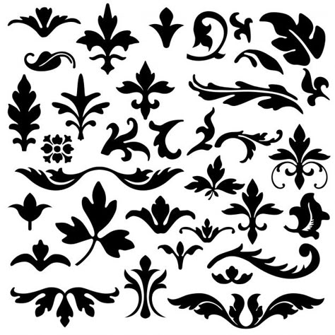 Motif Vector, Ornamental Vector, Free Hand Designs, Ornament Vector, Leaf Ornament, Pinstriping Designs, Leaves Vector, Damask Wallpaper, Hand Drawn Flowers