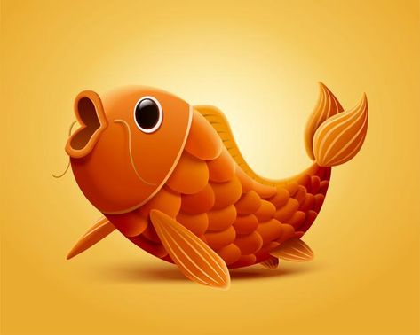 Carp Illustration, Carp Fish, Yellow Fish, Fish Illustration, Koi Carp, Open Mouth, Carp Fishing, Yellow Background, Carp