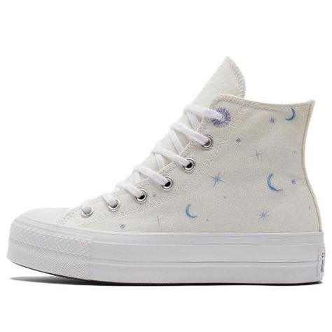 (WMNS) Converse Chuck Taylor All Star Lift 'Cream Purple' A02895C Embroidered Shoes Converse, Converse High Top, Chuck Taylor All Star Lift, Custom Converse, White High Tops, Mens Canvas Shoes, Embroidered Shoes, Women's Converse, Converse Sneakers