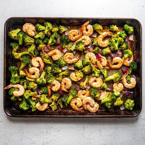 Sheet pan shrimp & broccoli stir-fry | Recipes | WW USA Weight Watchers Shrimp, Shrimp Broccoli Stir Fry, Shrimp Broccoli, Sheet Pan Shrimp, Pan Shrimp, Weight Watchers Meal Plans, Shrimp Stir Fry, Shrimp And Broccoli, Broccoli Stir Fry