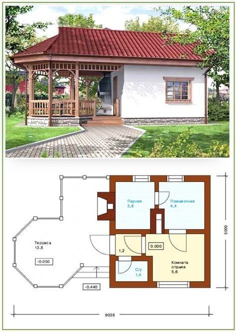 Small House Design Architecture, Garage Guest House, Sauna House, Bamboo House Design, Model House Plan, Architectural House Plans, Under One Roof, Bungalow House, Bungalow House Design