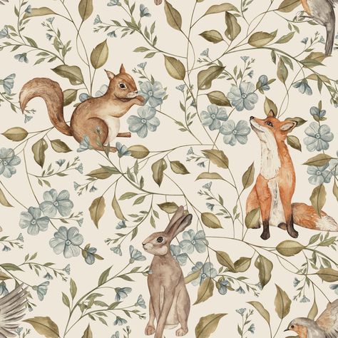 Woodland Theme Wallpaper, Woodland Aesthetic Wallpaper, Woodland Creatures Wallpaper, Cute Wallpaper Animals, Peel And Stick Nursery Wallpaper, Children’s Wallpaper, Woodland Wallpaper Nursery, Whimsical Forest Nursery, Woodland Baby Nursery Wallpaper