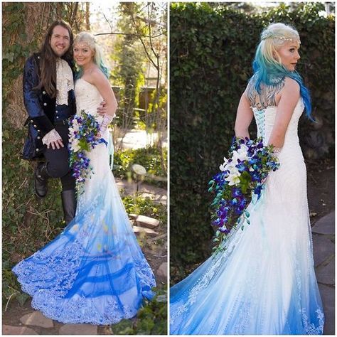 Tie Dye Wedding Dress, Dip Dye Wedding Dress, Dye Wedding Dress, Sweep Train Wedding Dress, Western Wedding Dresses, Pink Wedding Dress, Blue Wedding Dresses, Dye Dress, Beauty Dress