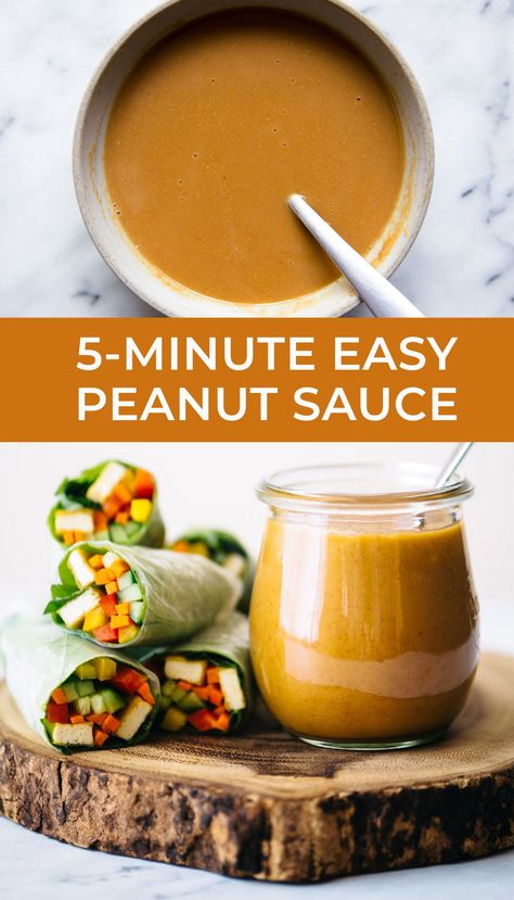 Peanut Sauce Healthy, Vegan Peanut Sauce, Spring Roll Sauce, Easy Peanut Sauce, Peanut Sauce Recipe, Peanut Dipping Sauces, Peanut Sauce, Homemade Sauce, Aioli