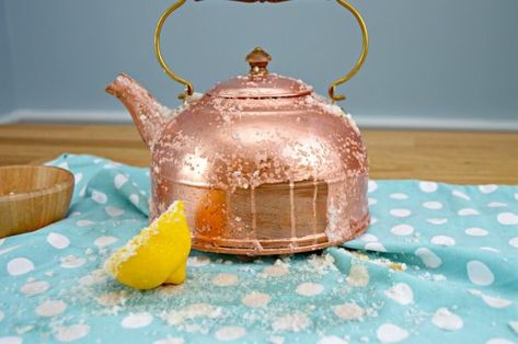 How To Clean A Copper Kettle, Tarnished Copper, Clean Copper, Cleaning Silver, Battery Candle, Copper Cleaner, How To Clean Copper, Copper Tea Kettle, Cleaning Crew