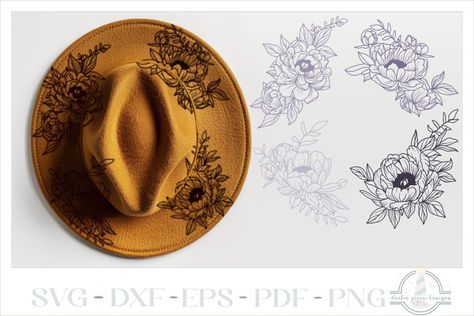 Peonies Hat Burning Design - For Pyrography#pyrographydesign #stencilforhatburning #hatburningprintable Pyrography Hats, Burned Hats, Pyrography Designs, Hat Burning, Latest Series, St. Patricks Day, Word File, File Types, Pyrography