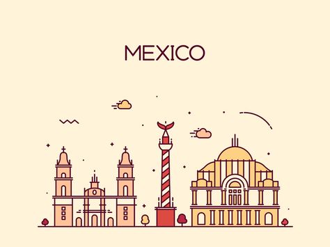 Mexico city by Yacheika Bakanovih Mexico City Skyline, Digital Art Tutorial Photoshop, Funk Art, Skyline Drawing, Elementary Art Rooms, Canvas Art Quotes, City Icon, Building Drawing, Skyline Design