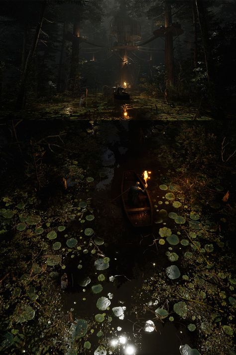 Swamp Landscape Photography, Gothic Swamp Aesthetic, Lake In The Woods, Swamp Lights, Lake Witch Aesthetic, Swamp Environment, Spooky Swamp Aesthetic, Spooky Swamp Halloween, Great Dismal Swamp